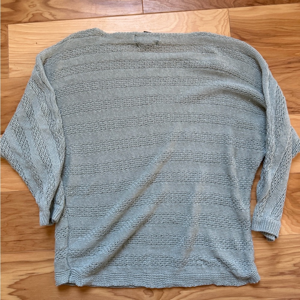 Tahari 100% Linen Knit Sweater Sage Lightweight Dolman Sleeve Crew Sweater Small - Picture 7 of 7
